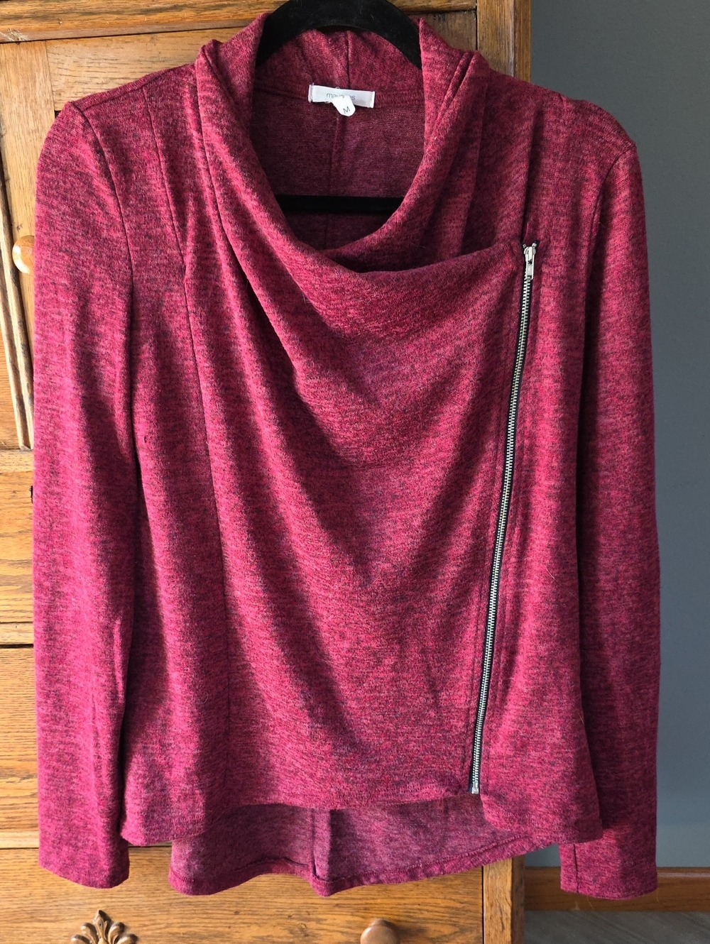 Maurices Burgundy Zip-Accent Cowl Neck Sweater Assymetrical